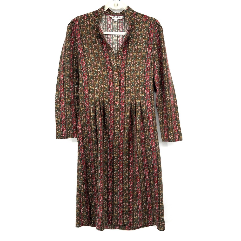 Tanner  popover flannel dress striped floral cottagecore grandmacore brown red 8